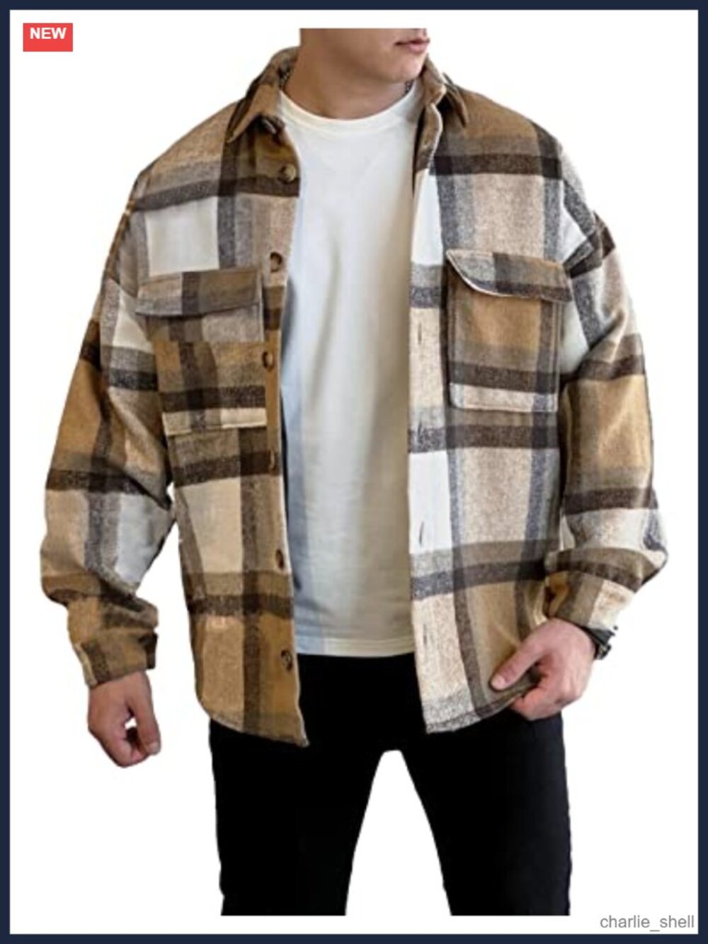 Men's Plaid Fleece Shacket Jacket Wool Blend Button Up Long Sleeve Casual